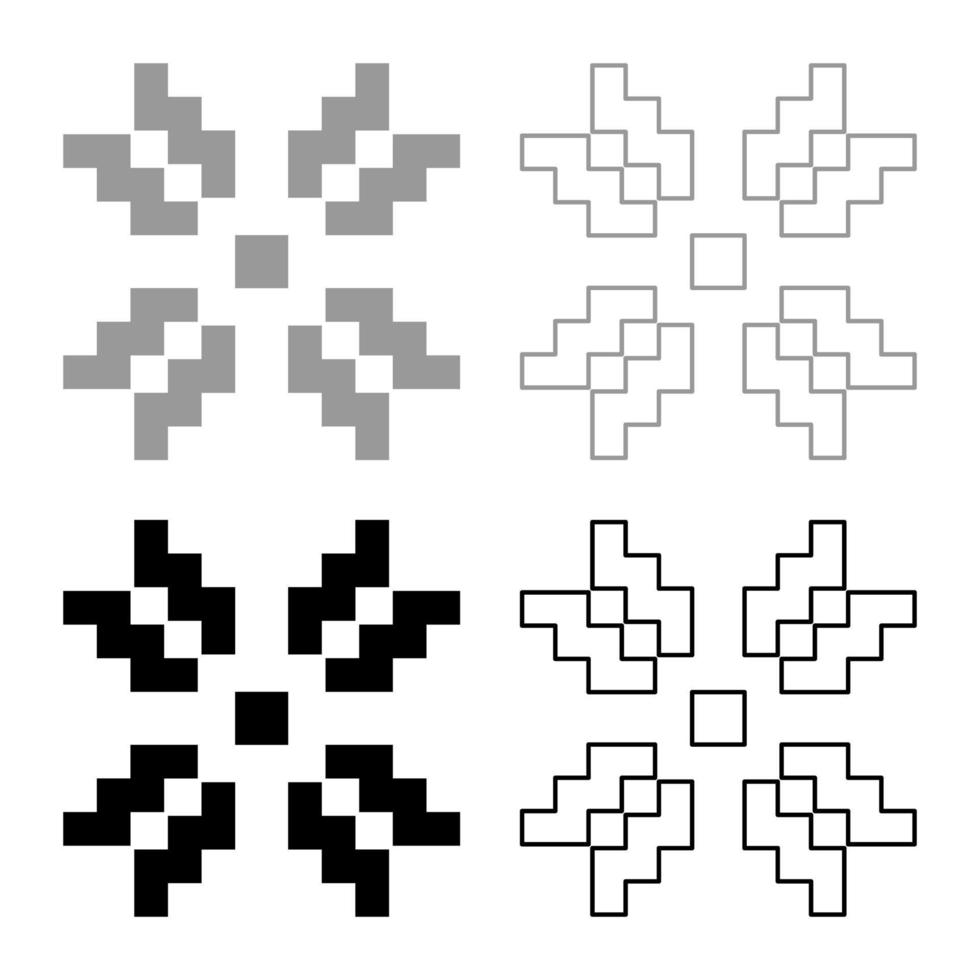 Scandinavian pattern icon set grey black color illustration outline flat style simple image vector