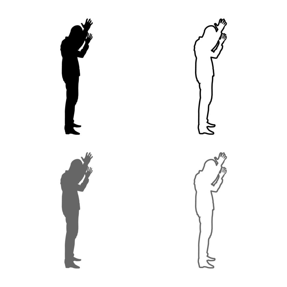 concepto de fracaso qué es para mí problema hombre manos levantadas silueta conjunto de iconos gris negro color ilustración esquema plano imagen simple vector