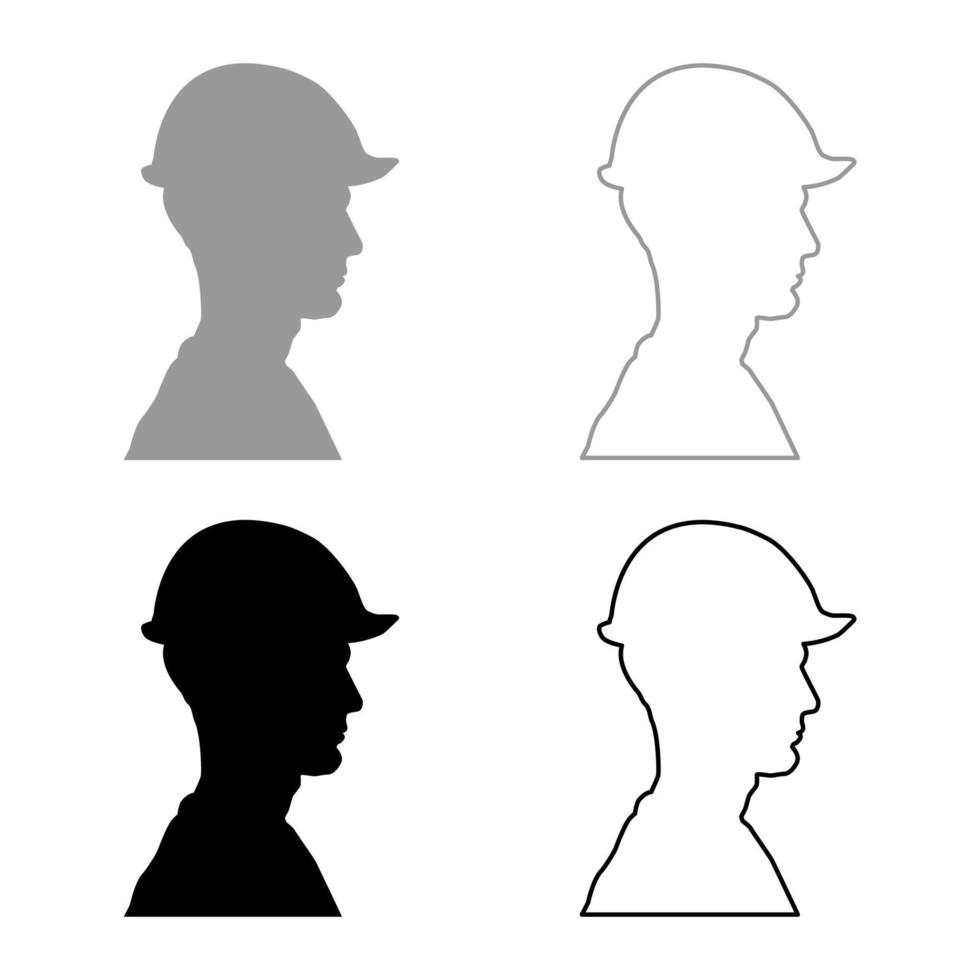 Avatar builder architect engineer in helmet view icon set grey black color illustration outline flat style simple image vector