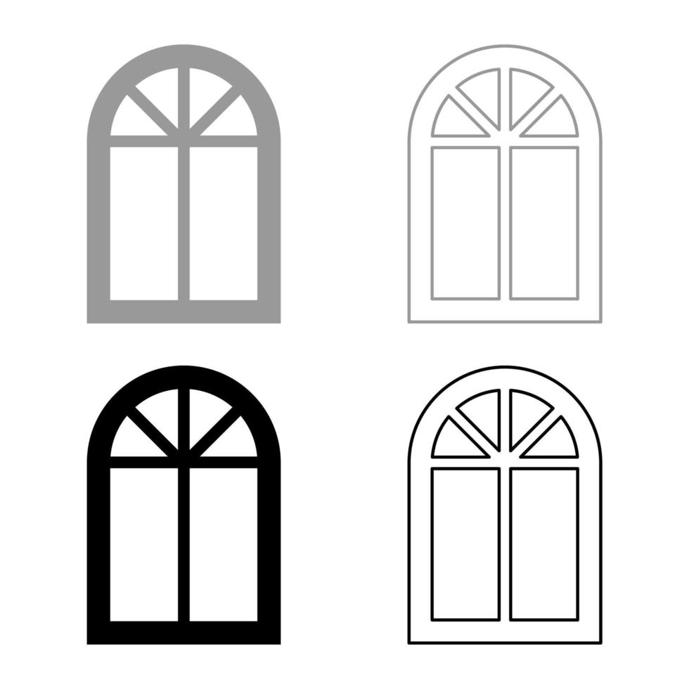 marco de ventana semirredondo en el conjunto de iconos de ventana de arco superior color gris negro ilustración vectorial imagen de estilo plano vector