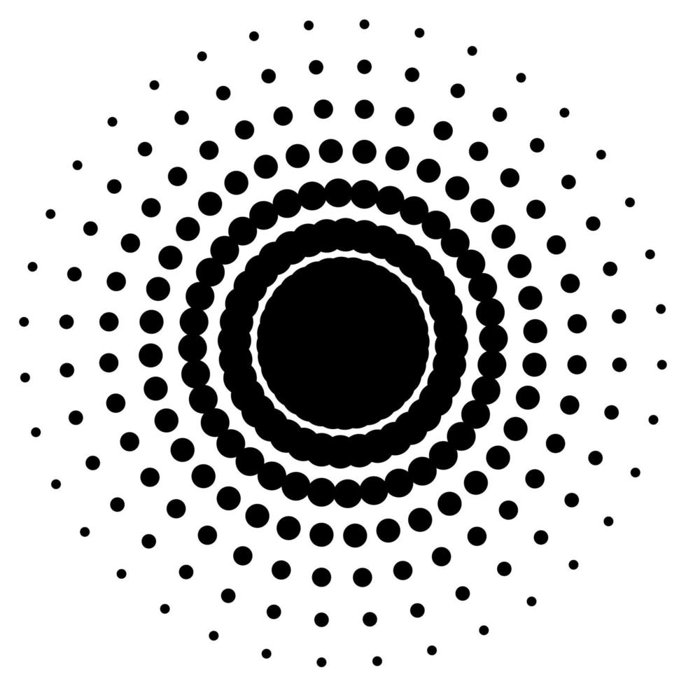 Screen printing pattern. Radiant frame. Abstract vortex. Circular pattern. Pop art round halftone frame isolated on white. Abstract whirligig, eyeball. Dotted print. vector