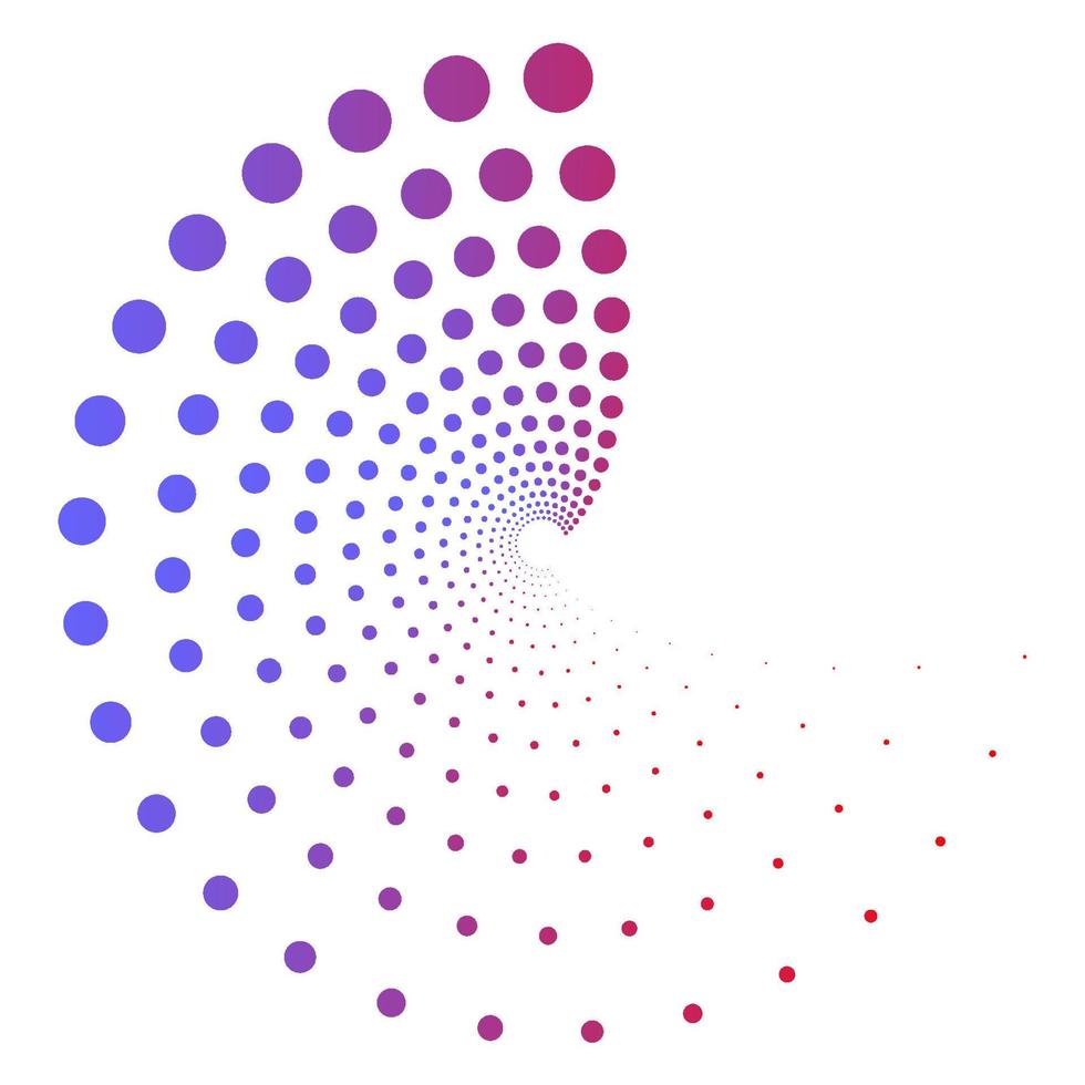 Dotted, dots, speckles abstract concentric circle. Spiral, swirl, twirl element. Circular and radial lines volute, helix. Segmented circle with rotation. Radiating arc lines. Cochlear, vortex vector