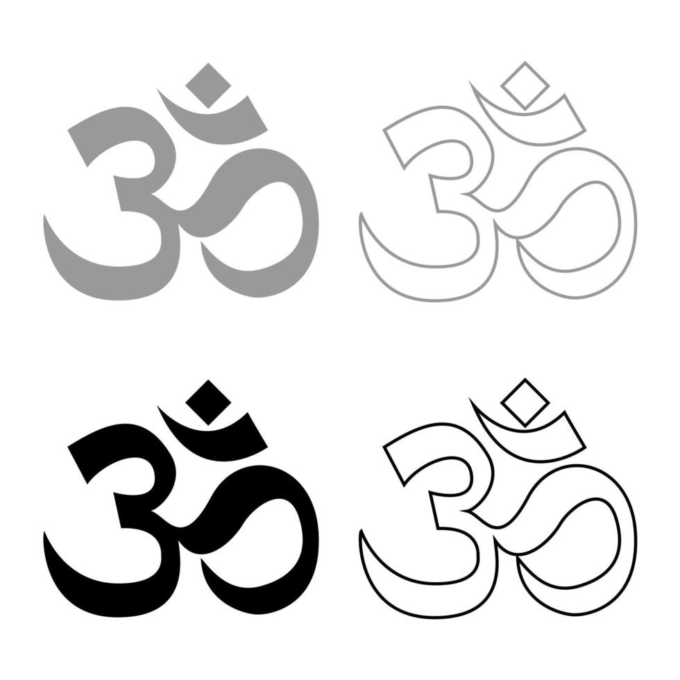 Induism symbol Om sign icon set grey black color vector