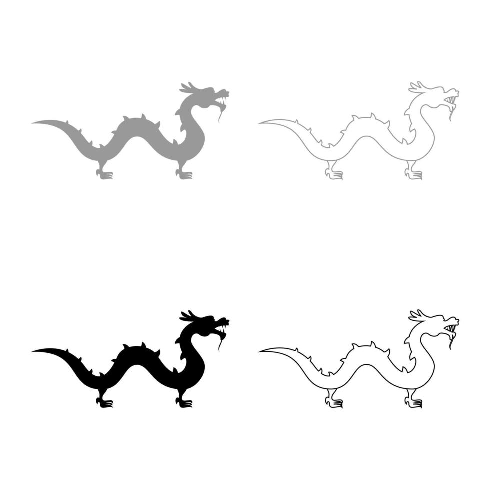 Chinese dragon icon set grey black color vector