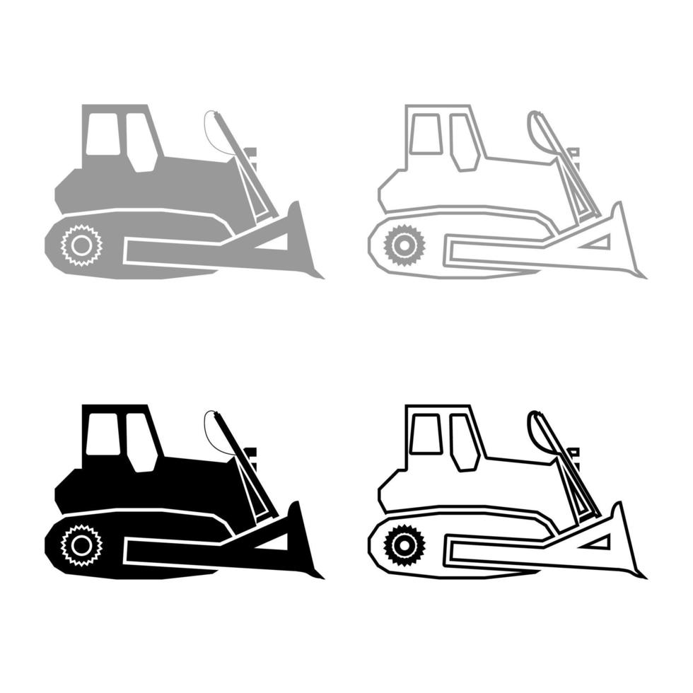 Bulldozer icon outline set grey black color vector