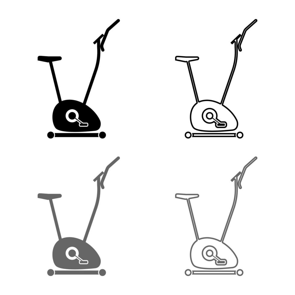 Exercise bicycle Stationary bike Exercycle icon set grey black color illustration outline flat style simple image vector