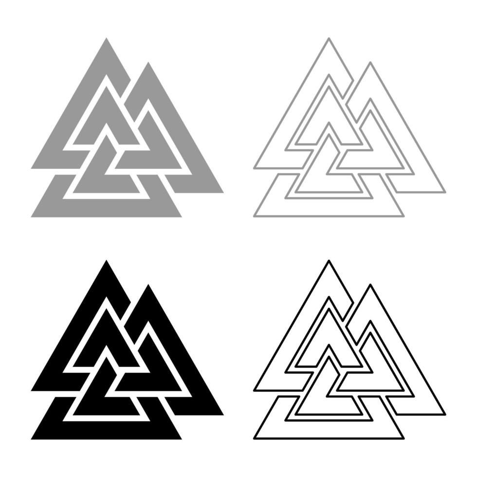 Valknut sign symblol icon set grey black color illustration outline flat style simple image vector