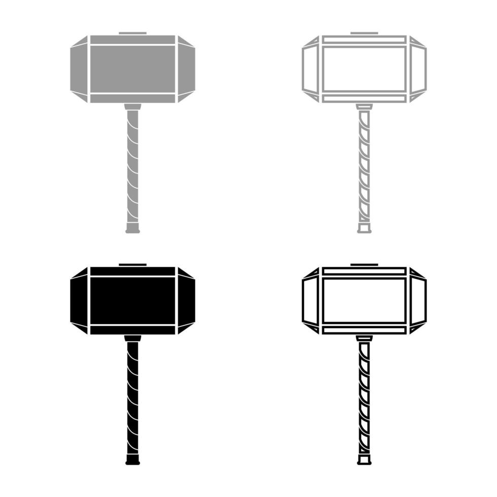 Thor's hammer Mjolnir icon set grey black color illustration outline flat style simple image vector