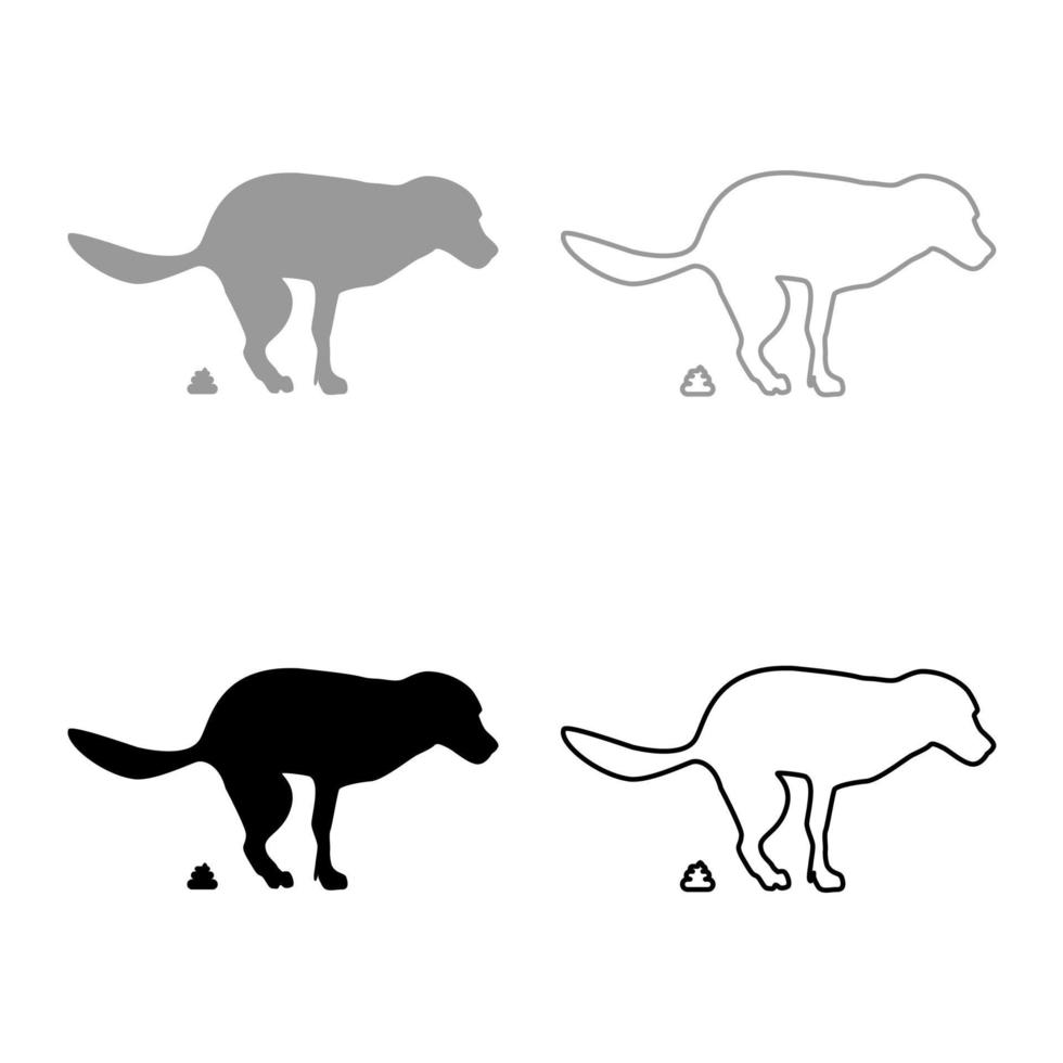 el icono de caca de perro establece una imagen de estilo plano de ilustración vectorial de color gris negro vector