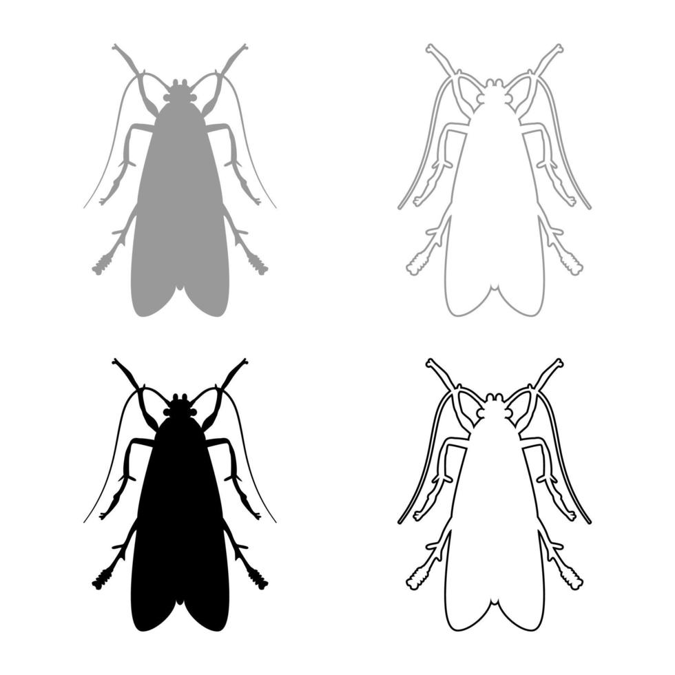 ropa polilla ropa polilla mosca insecto plaga icono conjunto negro gris color vector ilustración estilo plano imagen