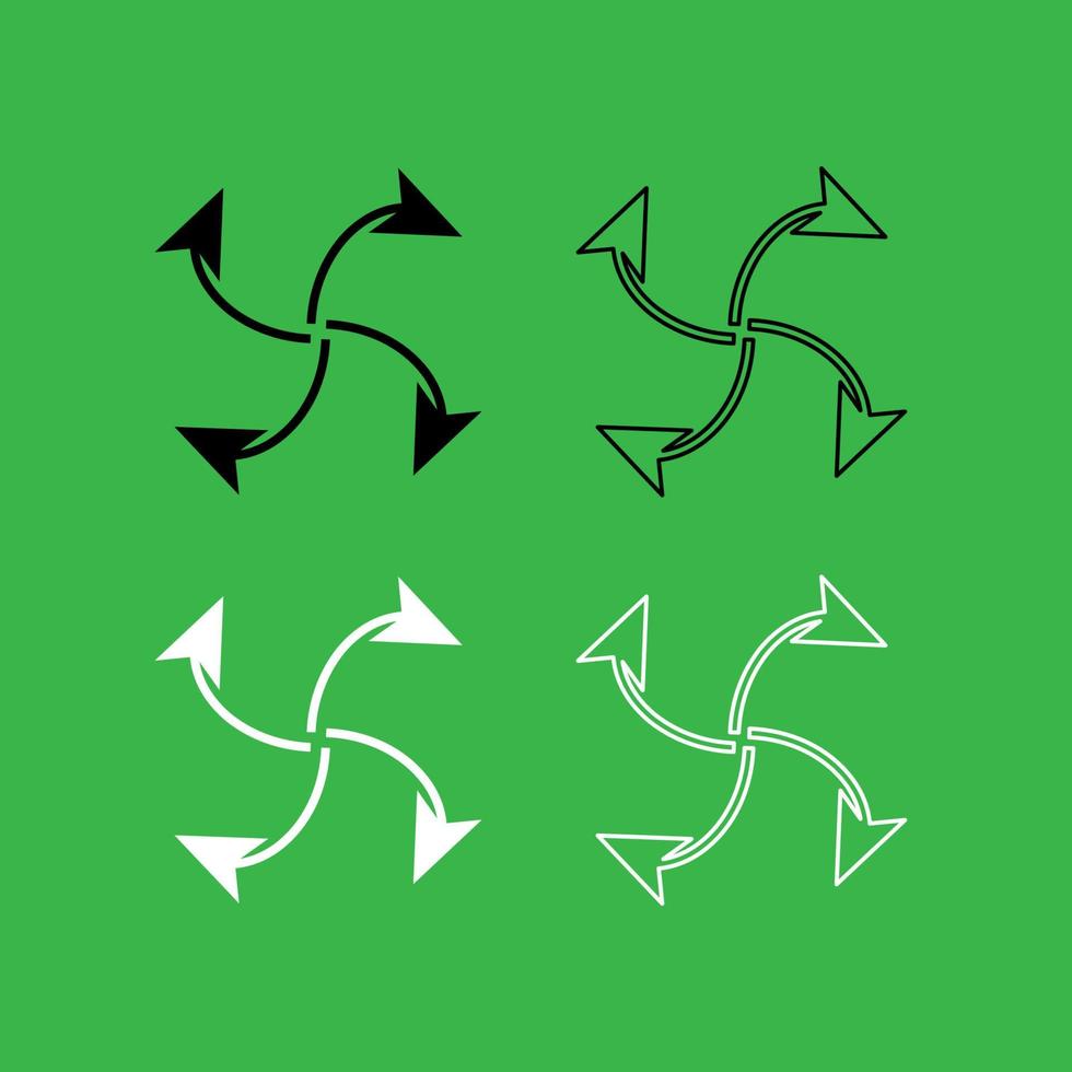 Four arrows in loop from center icon Black and white color set vector