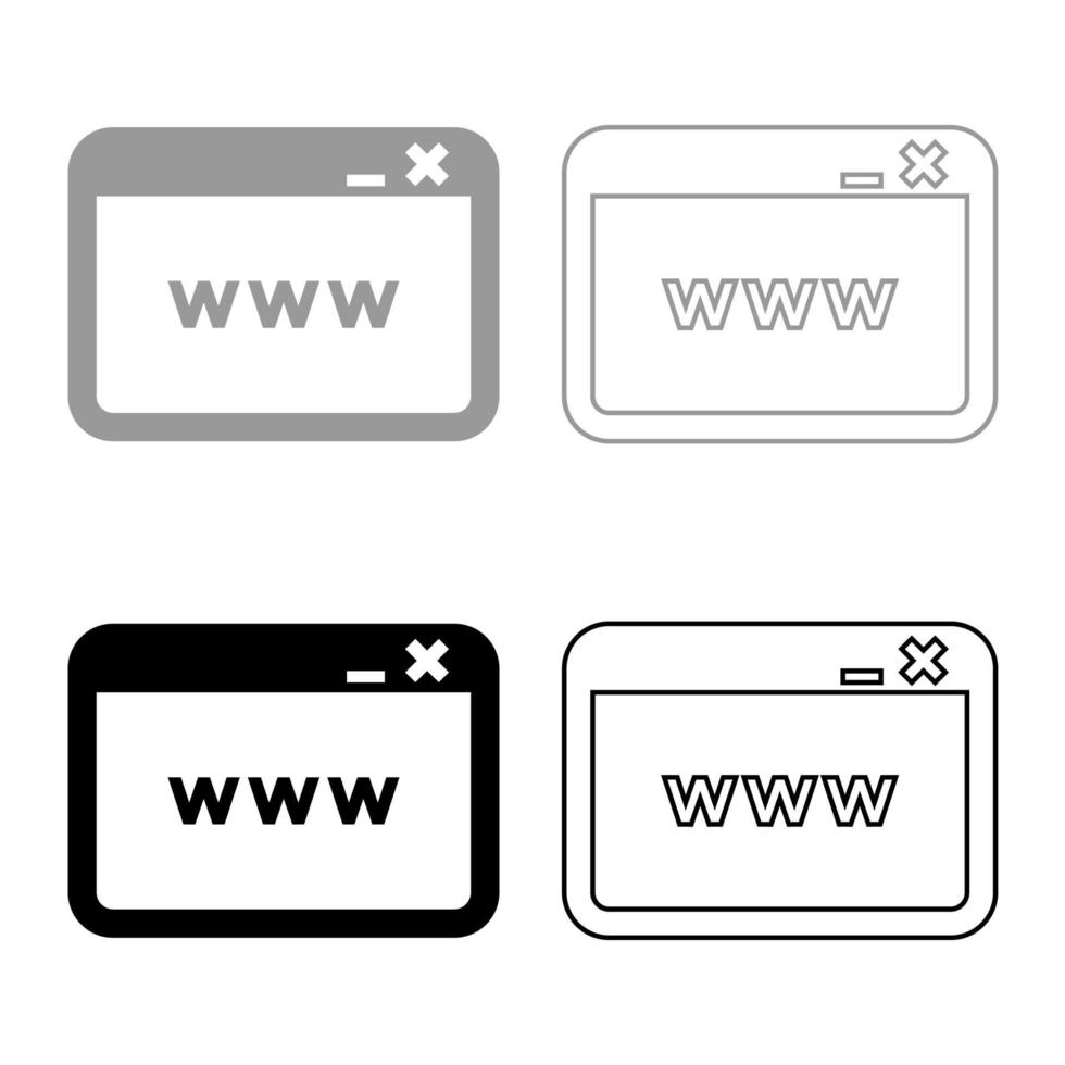 Window browser internet or web page icon set grey black color vector