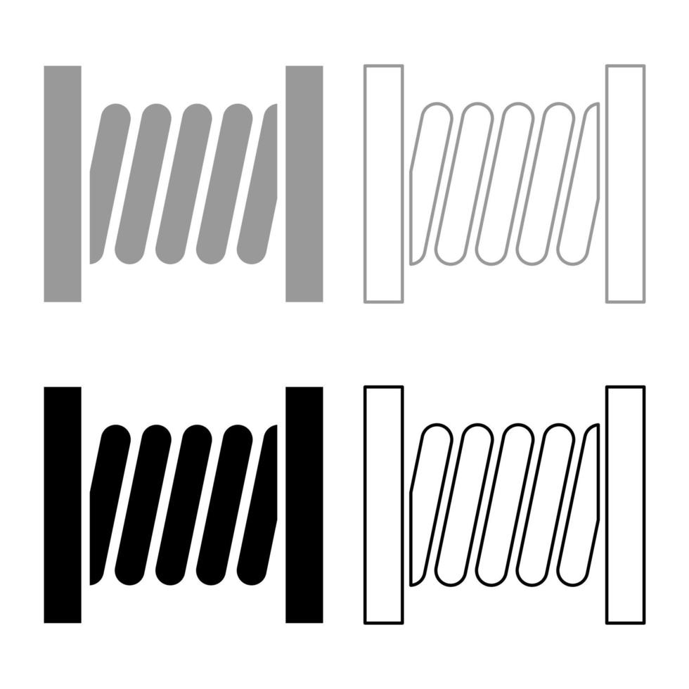 bobina con conjunto de iconos de alambre color negro gris vector