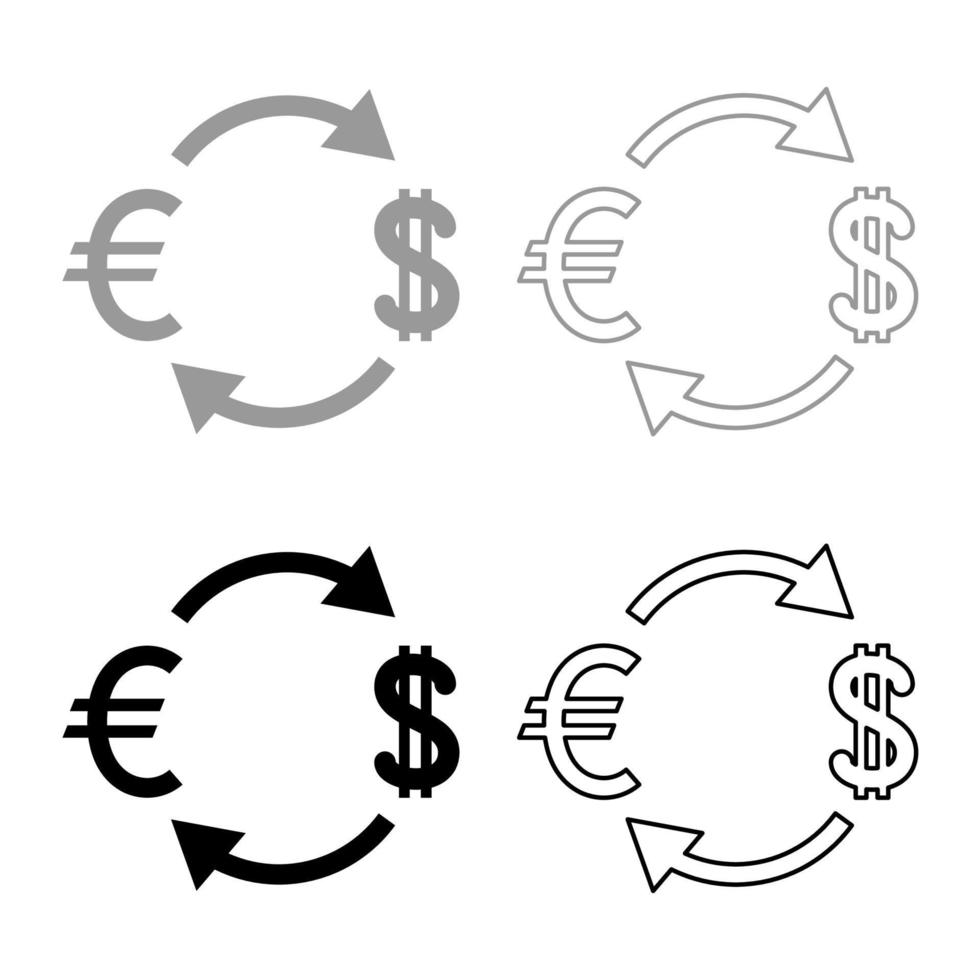 conjunto de iconos de cambio de moneda color negro gris vector