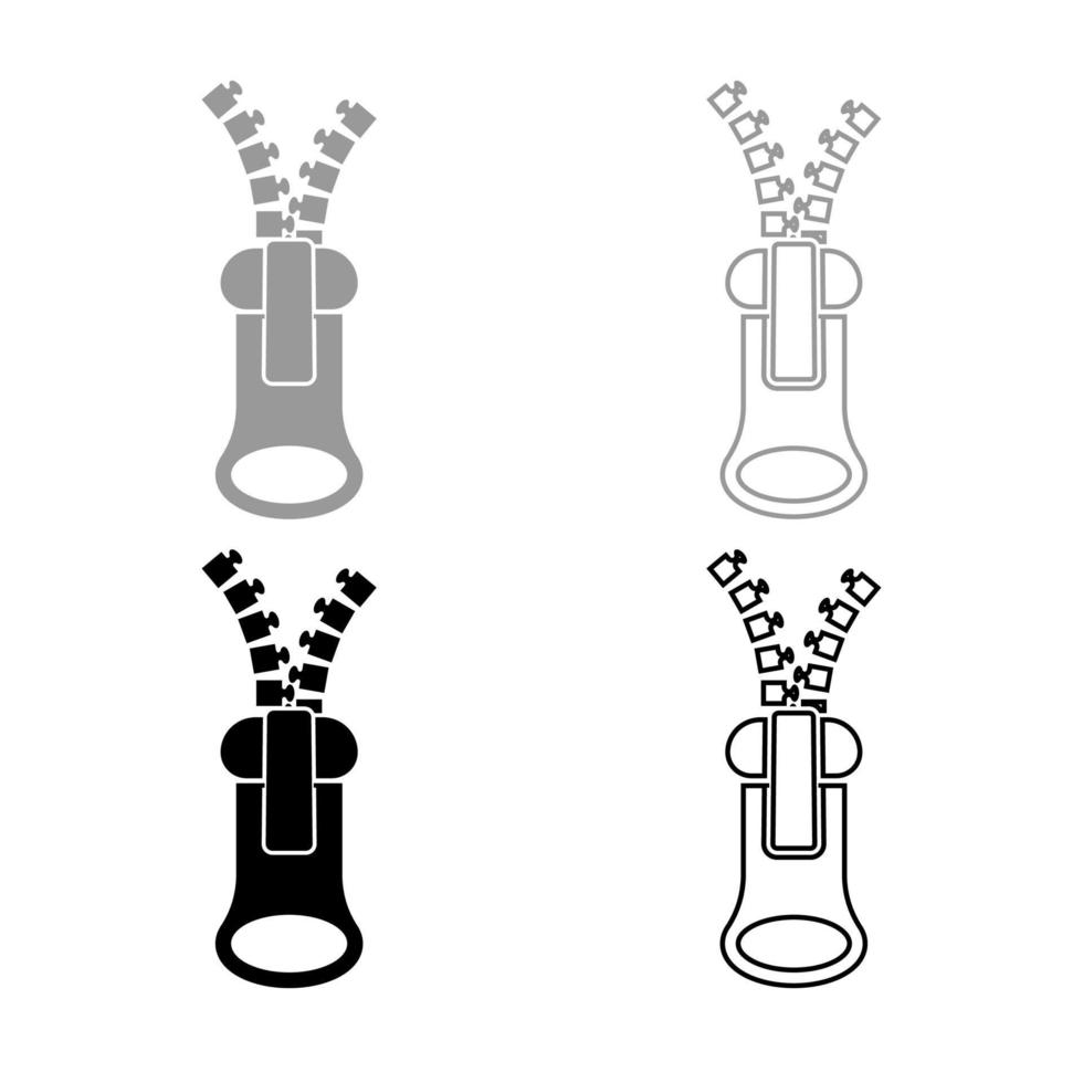 Tailor zipper icon outline set grey black color vector