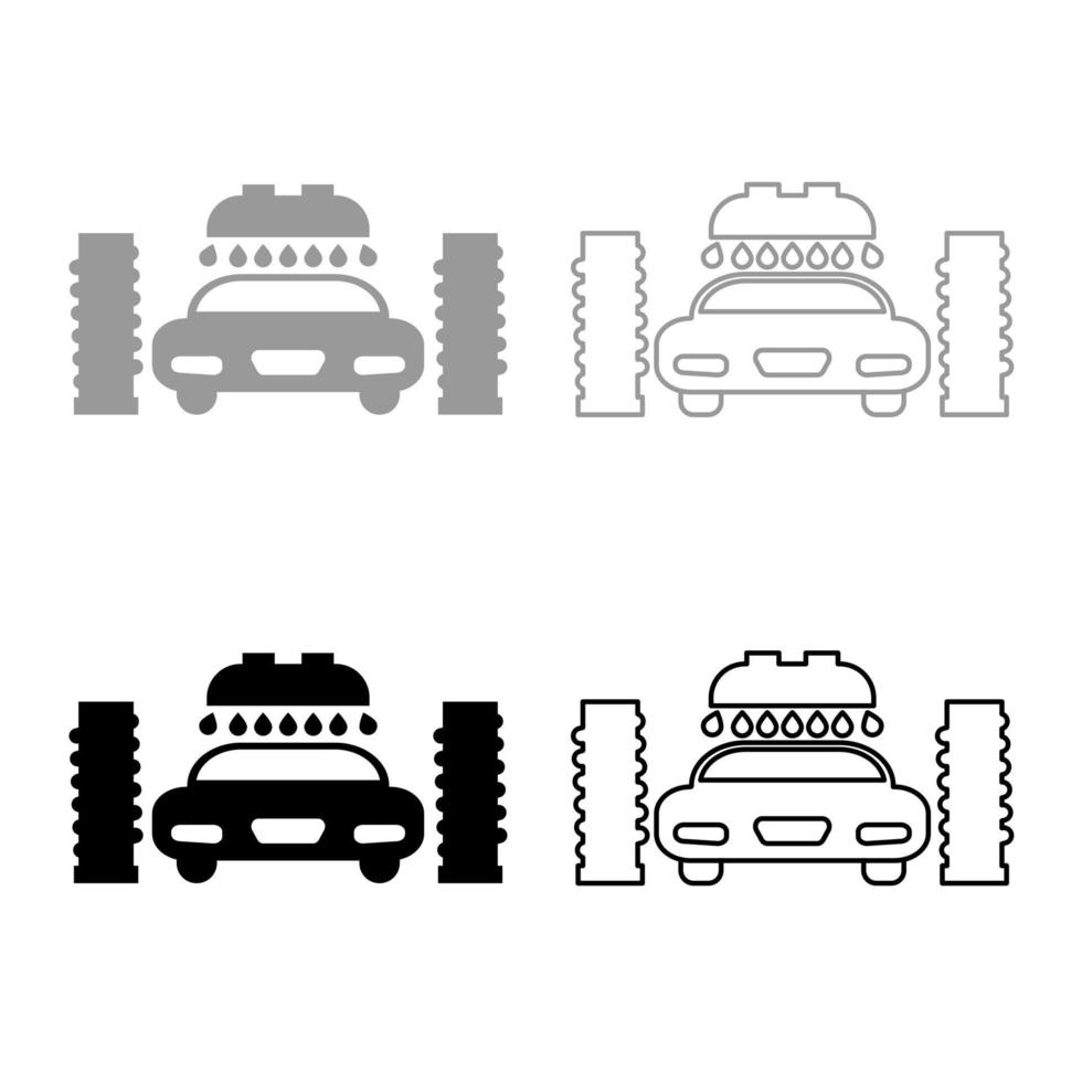esquema de icono automático de lavado de autos establecido color negro gris vector