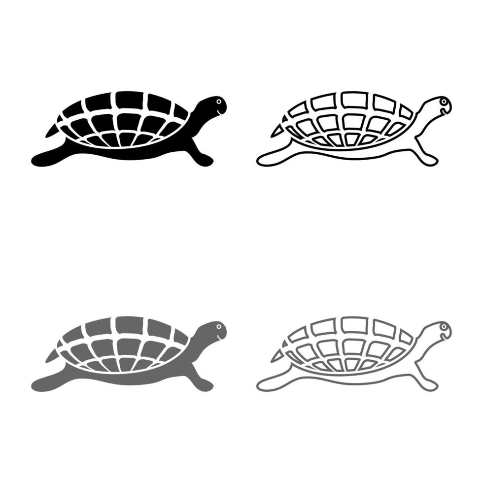 tortuga tortuga icono conjunto gris negro color ilustración contorno plano estilo simple imagen vector