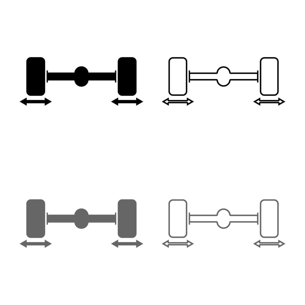 arreglar las ruedas del coche el conjunto de iconos del equilibrador de ruedas de la computadora es un esquema de ilustración de color negro gris tipo plano imagen simple vector