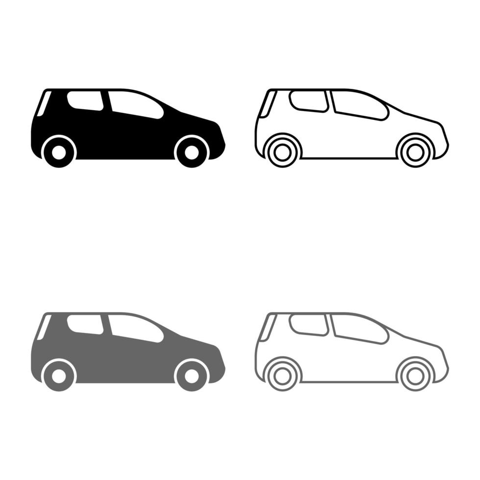 forma compacta de mini coche para viajes conjunto de iconos de carreras ilustración de color negro gris contorno estilo plano imagen simple vector