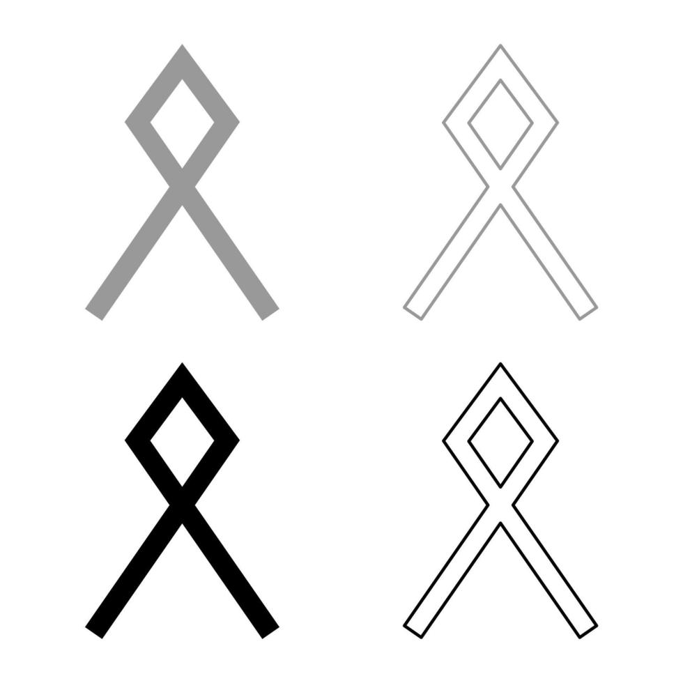 Odal Othil rune Othala symbol estate heritage sign icon set grey black color illustration outline flat style simple image vector