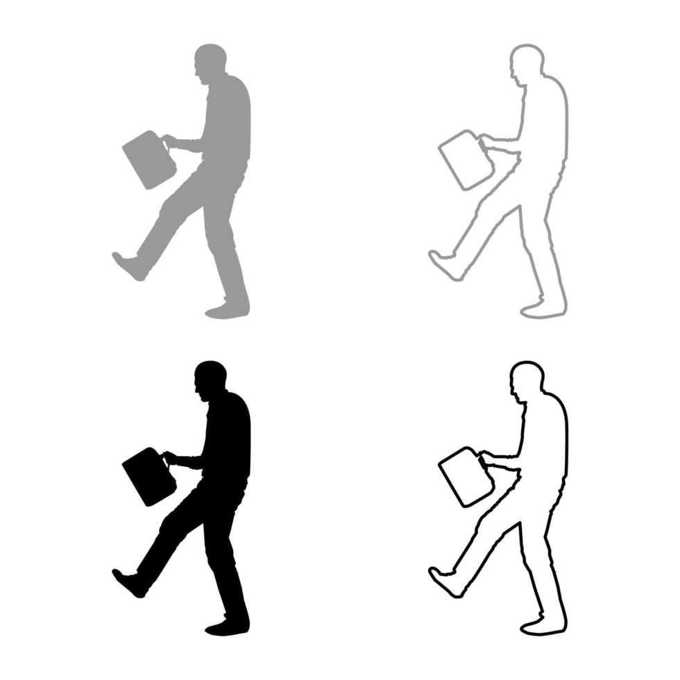 hombre alegre con un concepto de maletín éxito ganar exitoso conjunto de iconos de hombre de negocios gris negro color ilustración esquema estilo plano simple imagen vector