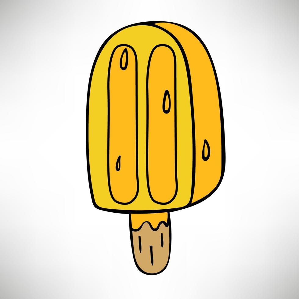 paleta amarilla de dibujos animados en un palo aislado en un fondo blanco. helado con jugo de frutas. vector