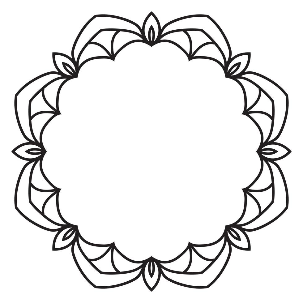 Abstract doodle curly thin line round frame isolated on white background. Mandala border. vector