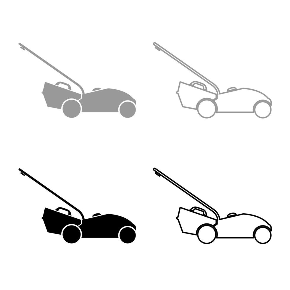 conjunto de contorno de icono de cortadora de césped color negro gris vector