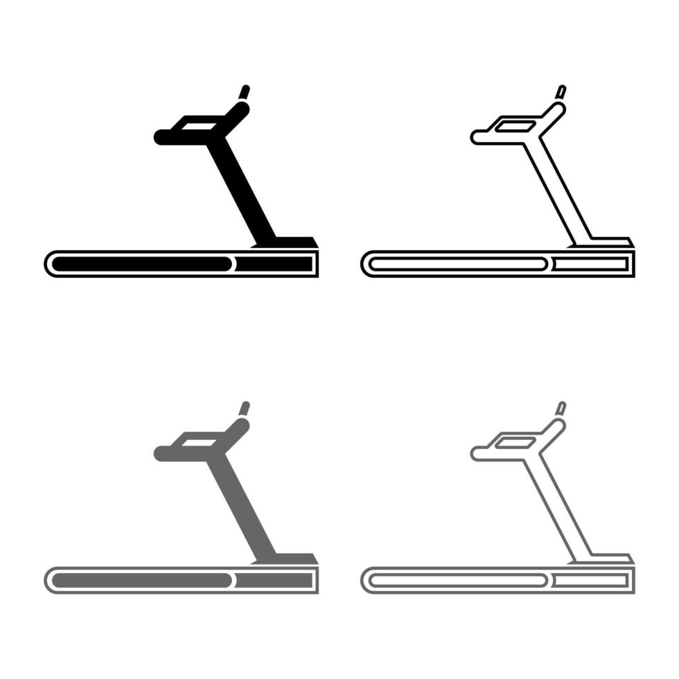 Treadmill machine icon set grey black color illustration outline flat style simple image vector