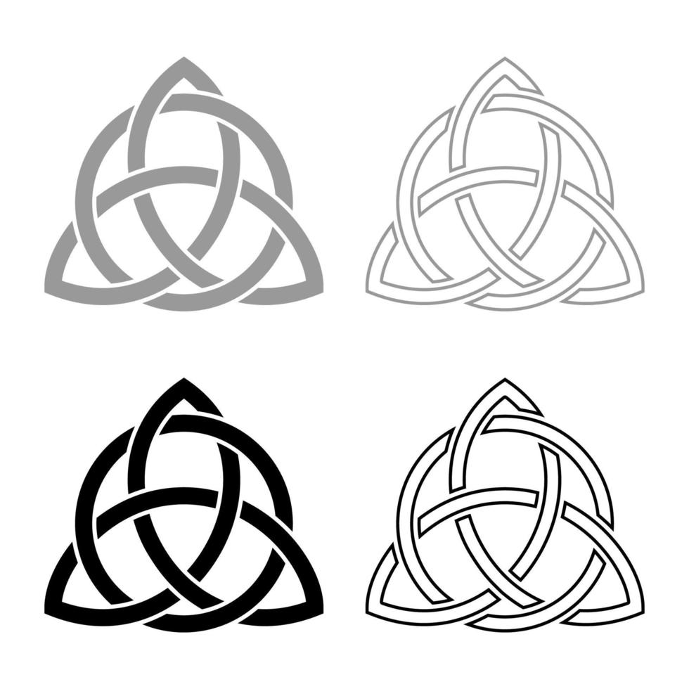 Triquetra in circle Trikvetr knot shape Trinity knot icon set grey black color illustration outline flat style simple image vector
