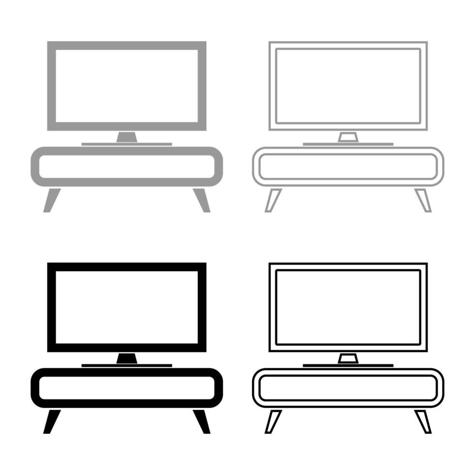 televisor en el armario cómoda mesita de noche hogar interior concepto conjunto de iconos negro gris color vector ilustración estilo plano imagen