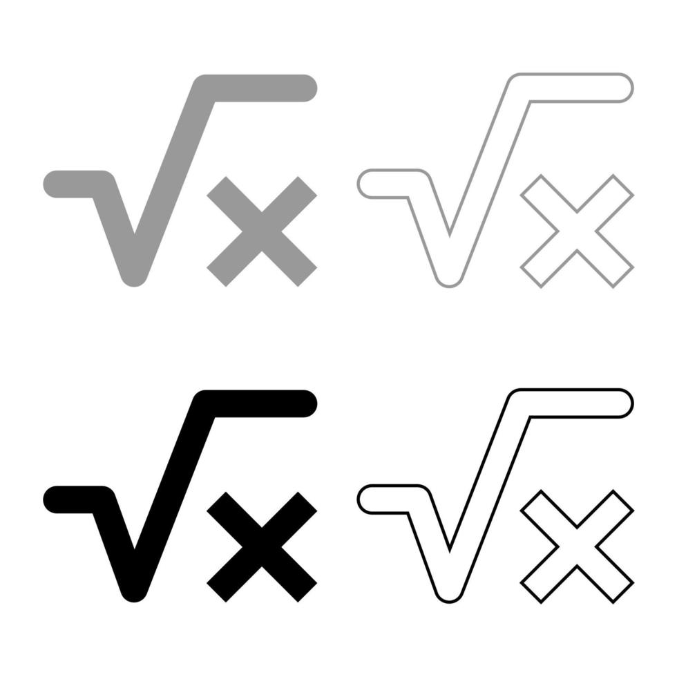 Square root of x axis icon set grey black color vector