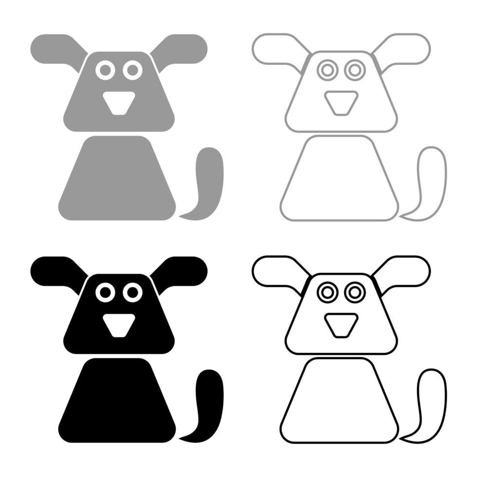 perro, icono, conjunto, gris, negro, color vector