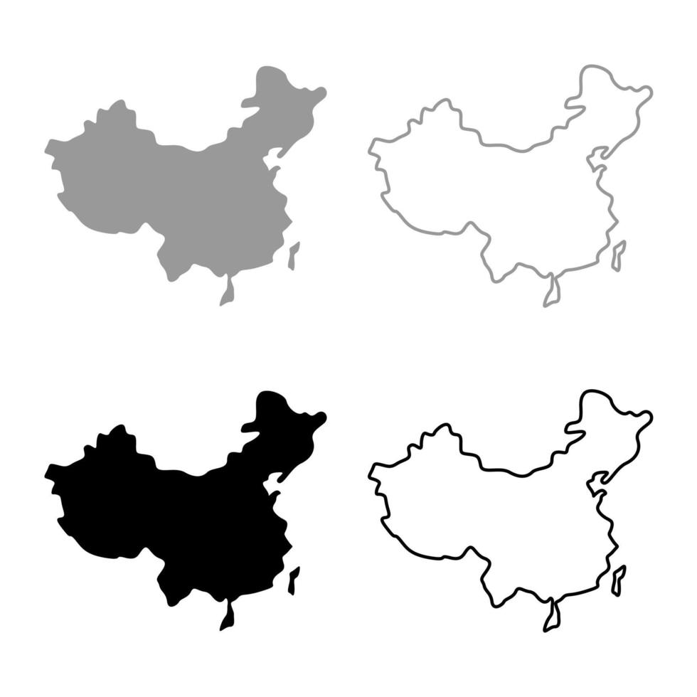 mapa de china conjunto de iconos de color negro gris vector