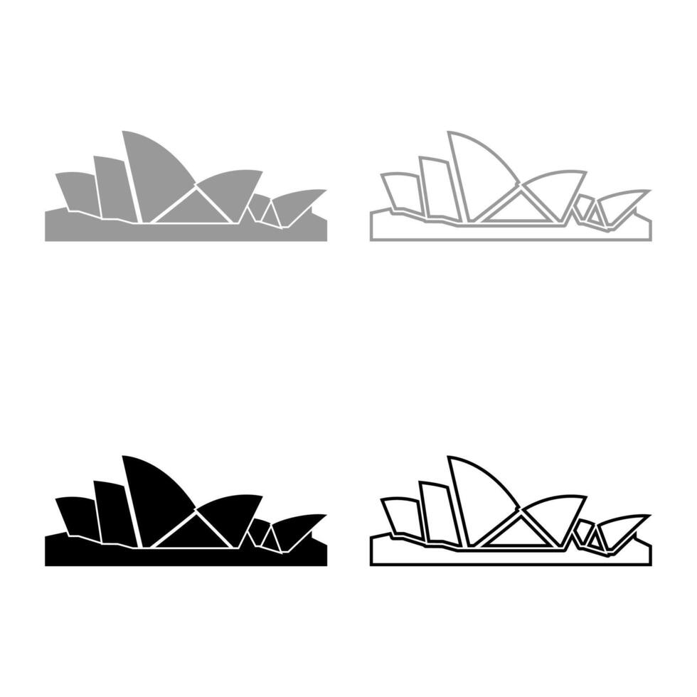 conjunto de iconos de la ópera de sydney color negro gris vector