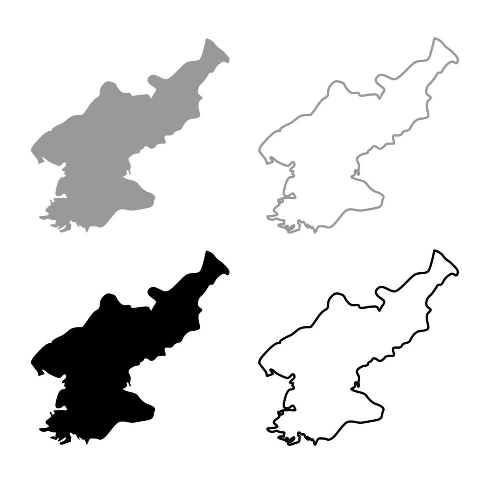 Map of North Korea icon outline set grey black color vector