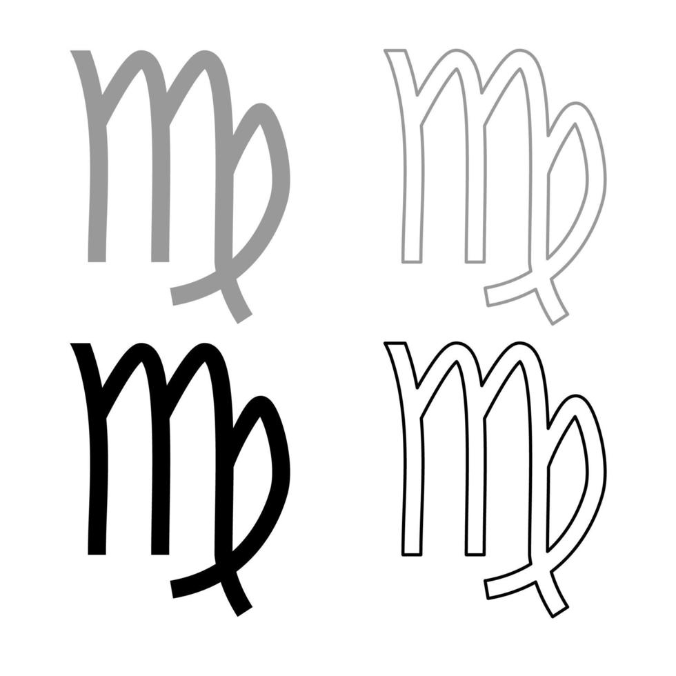 Virgin symbol zodiac icon outline set grey black color vector