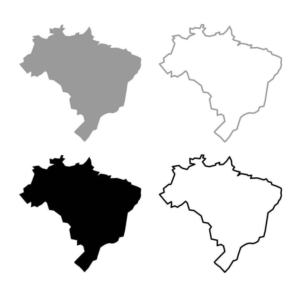 mapa de brasil contorno de icono conjunto gris color negro vector