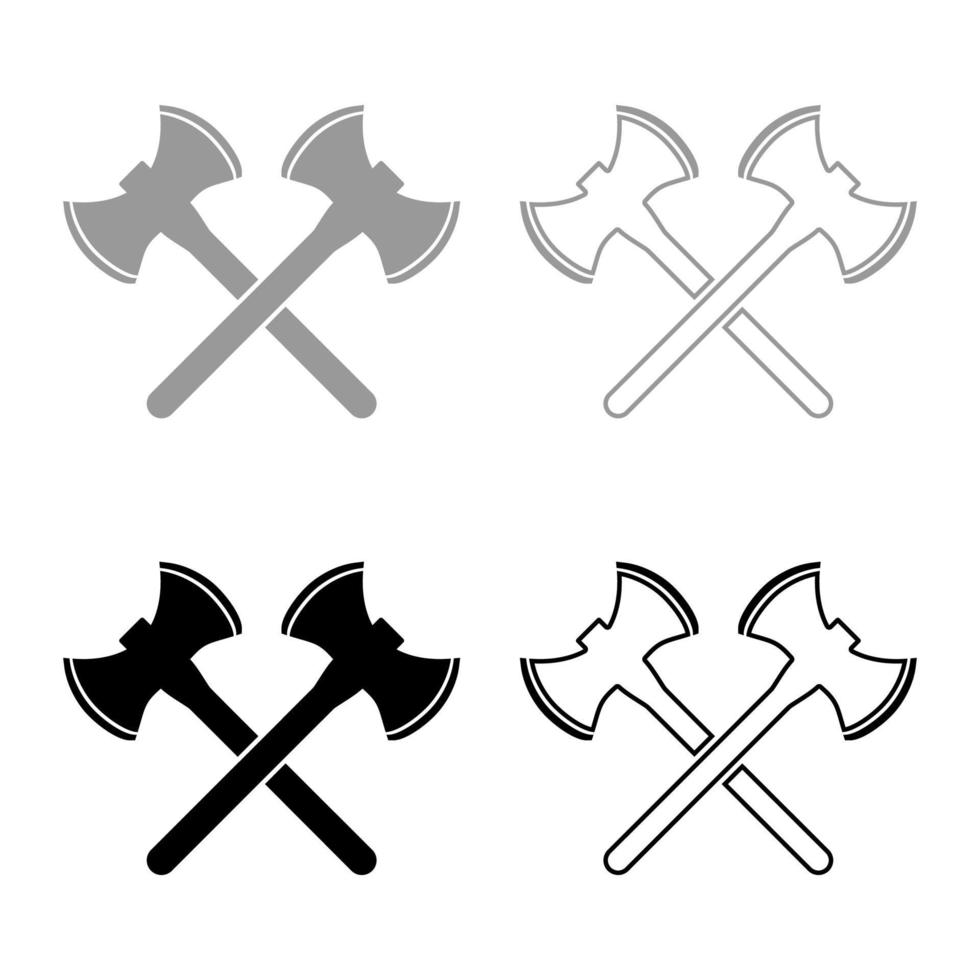 Two double-faced viking axes icon set grey black color illustration outline flat style simple image vector
