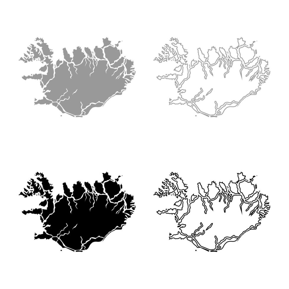 mapa de islandia conjunto de iconos gris negro color ilustración contorno estilo plano simple imagen vector