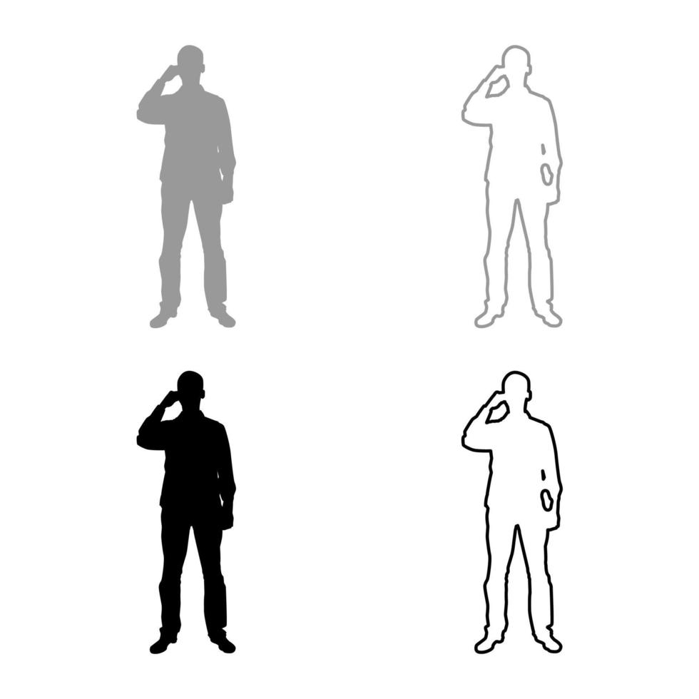 hombre bebiendo de una taza de pie conjunto de iconos ilustración en color negro gris contorno estilo plano simple imagen vector