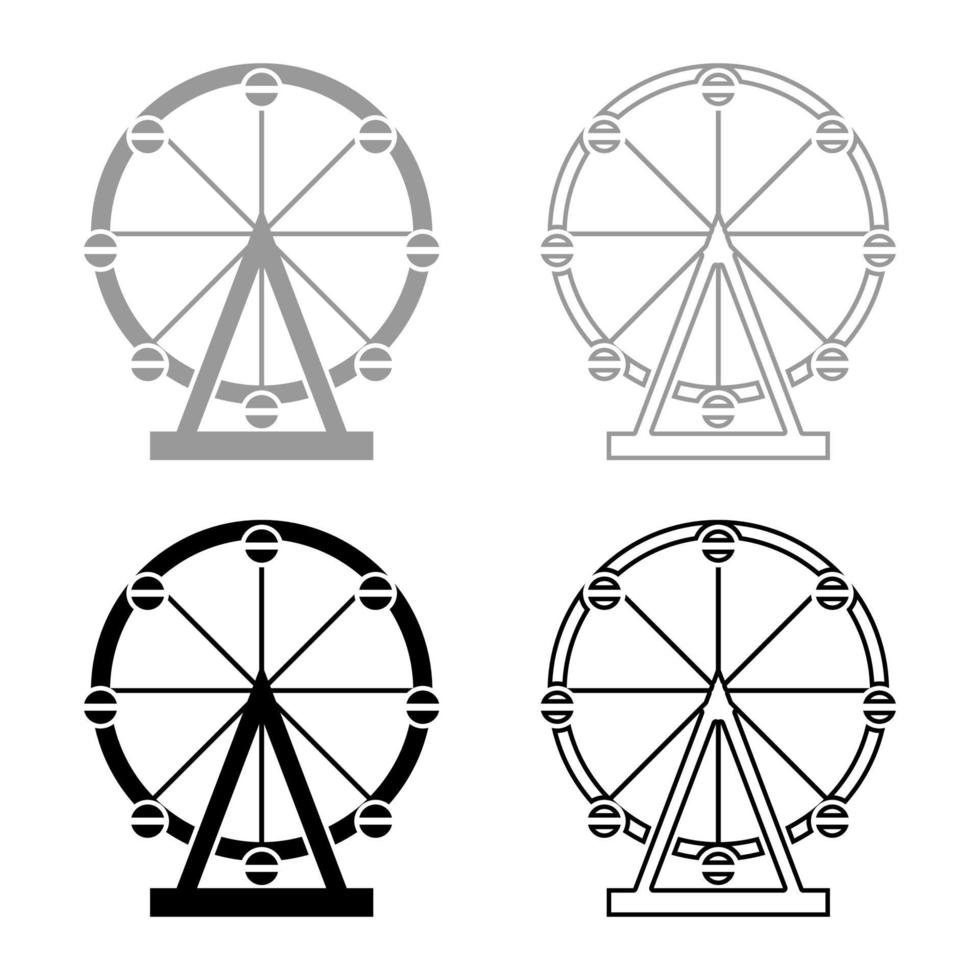 Ferris wheel Amusement in park on attraction icon set black grey color vector illustration flat style image