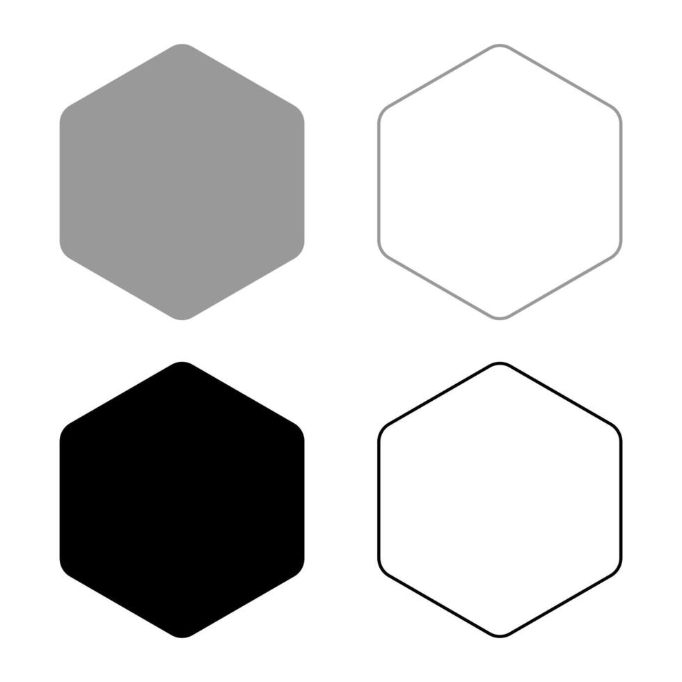 Hexagon with rounded corners icon set black grey color vector illustration flat style image