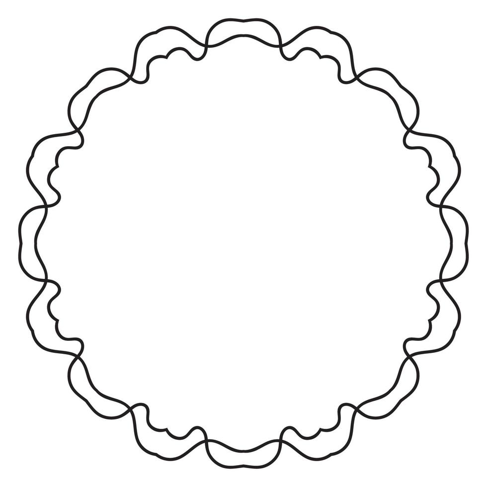 marco redondo de línea delgada rizada de garabato abstracto aislado sobre fondo blanco. borde de mandala vector