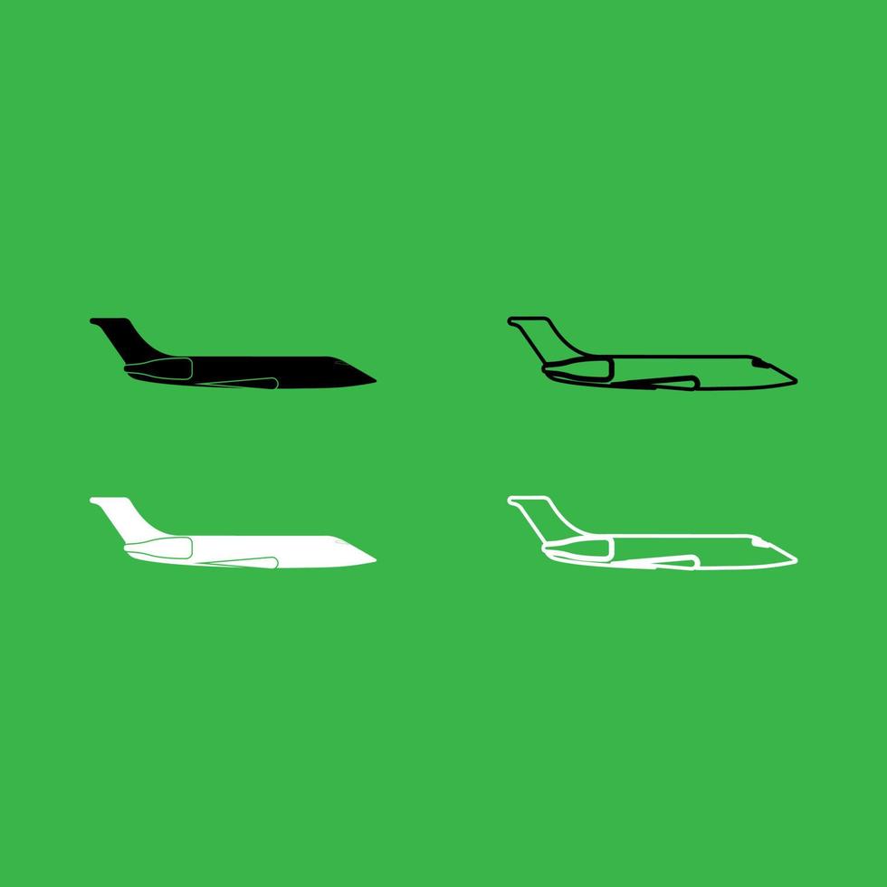 icono de avión privado conjunto de colores en blanco y negro vector