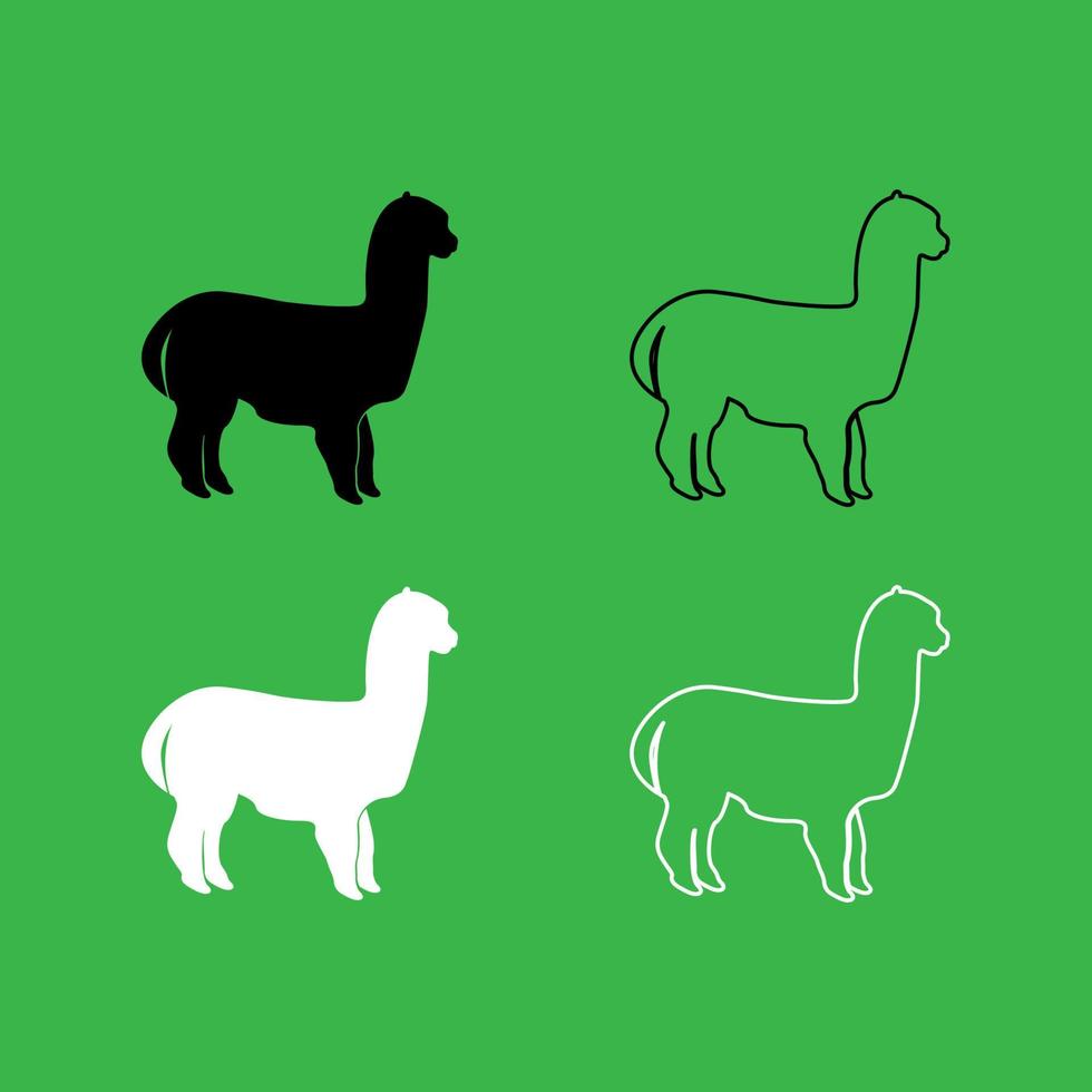 icono de alpaca conjunto de colores blanco y negro vector