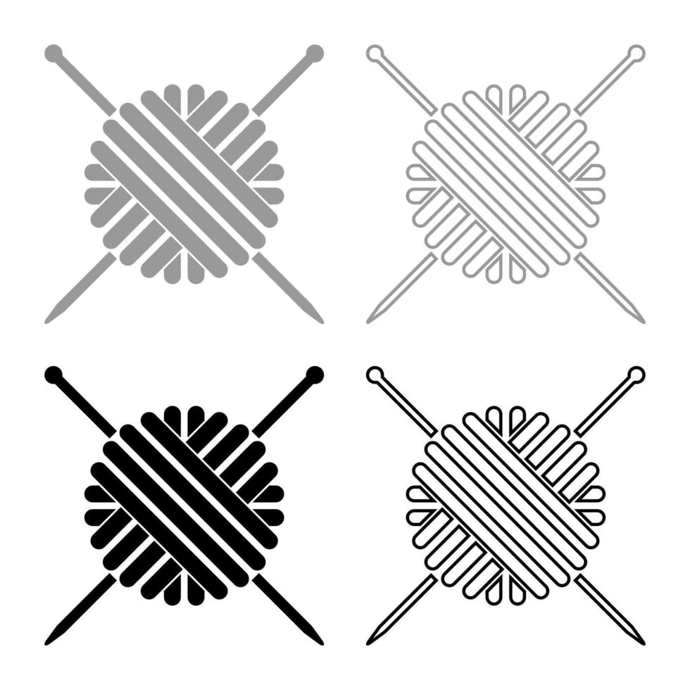 bola de hilo de lana y agujas de tejer conjunto de iconos de color negro gris vector