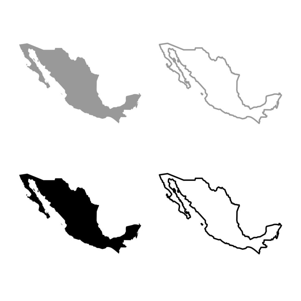mapa de méxico icono esquema conjunto gris negro color vector