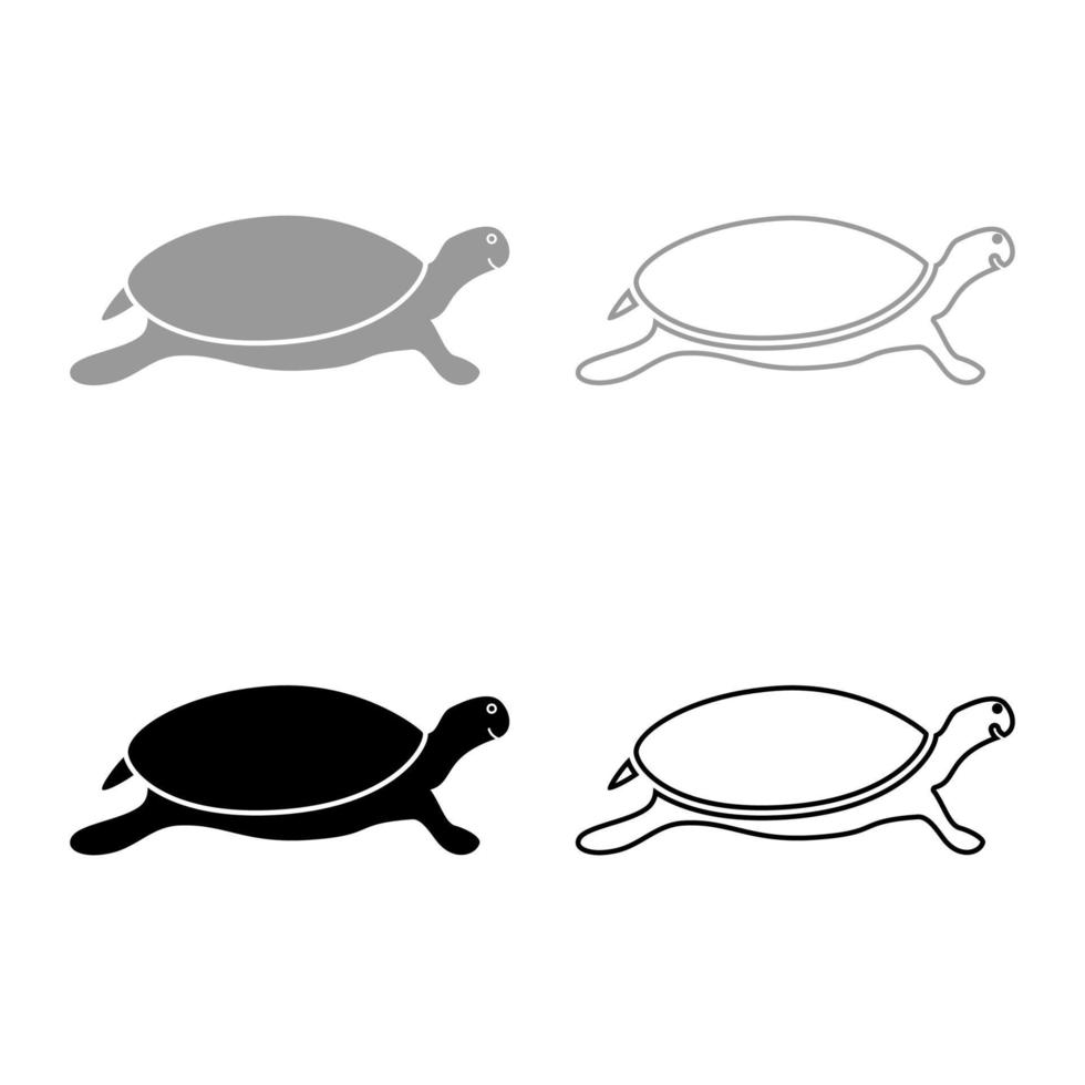 tortuga tortuga icono esquema conjunto gris negro color vector