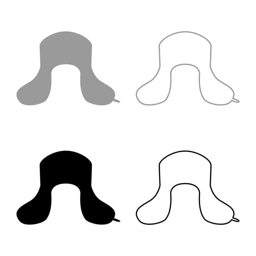 Earflapped fur hat Ushanka russion hatwear icon set grey black color illustration outline flat style simple image vector